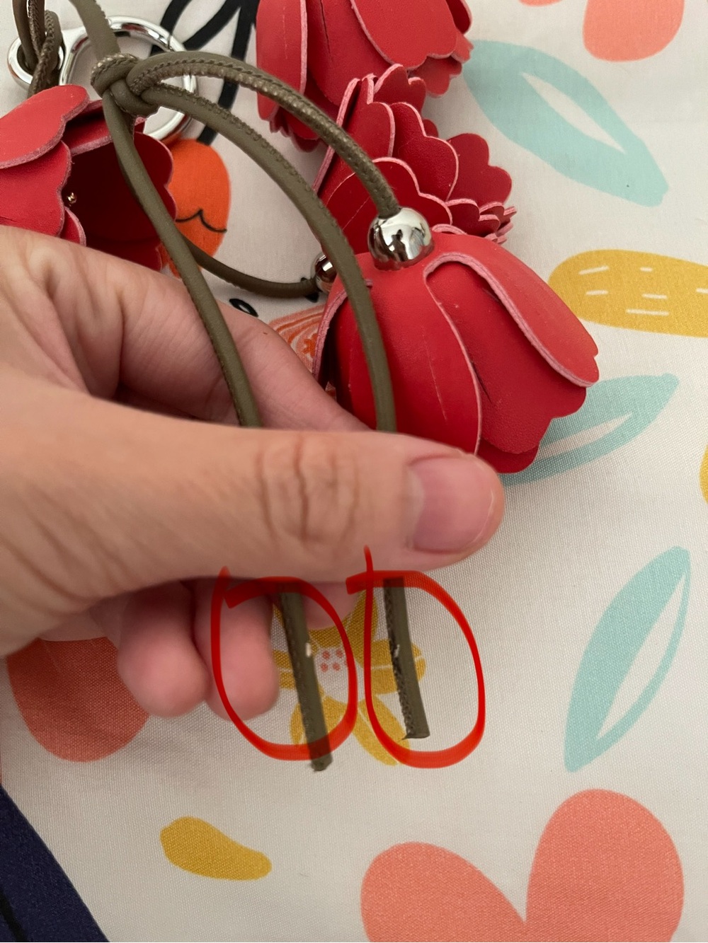 Red Leather Floral Bag Charm - Picture 6 of 6